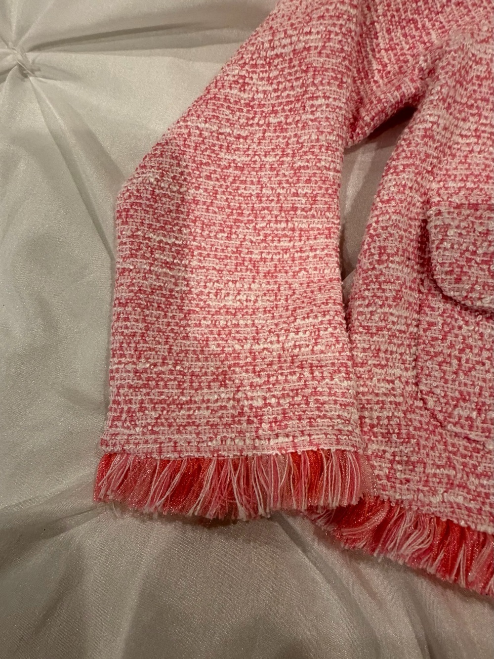 Girls Pink Tweed Fringe Jacket Size 24m - Picture 5 of 9